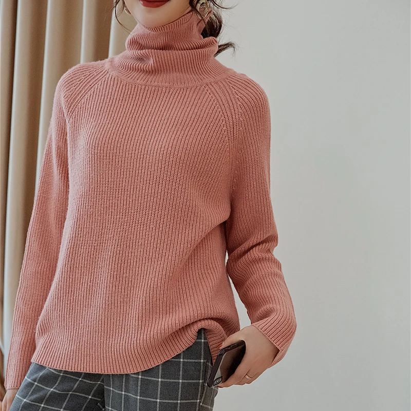 Women Pullovers 100% Cashmere and Wool Knitting Sweaters Ladies 2019 Turtleneck Loose Jumpers 5Color Knit Clothes Women Pullovers 100% Cashmere and Wool Knitting Sweaters Ladies 2019 Turtleneck Loose Jumpers 5Color Knit Clothes