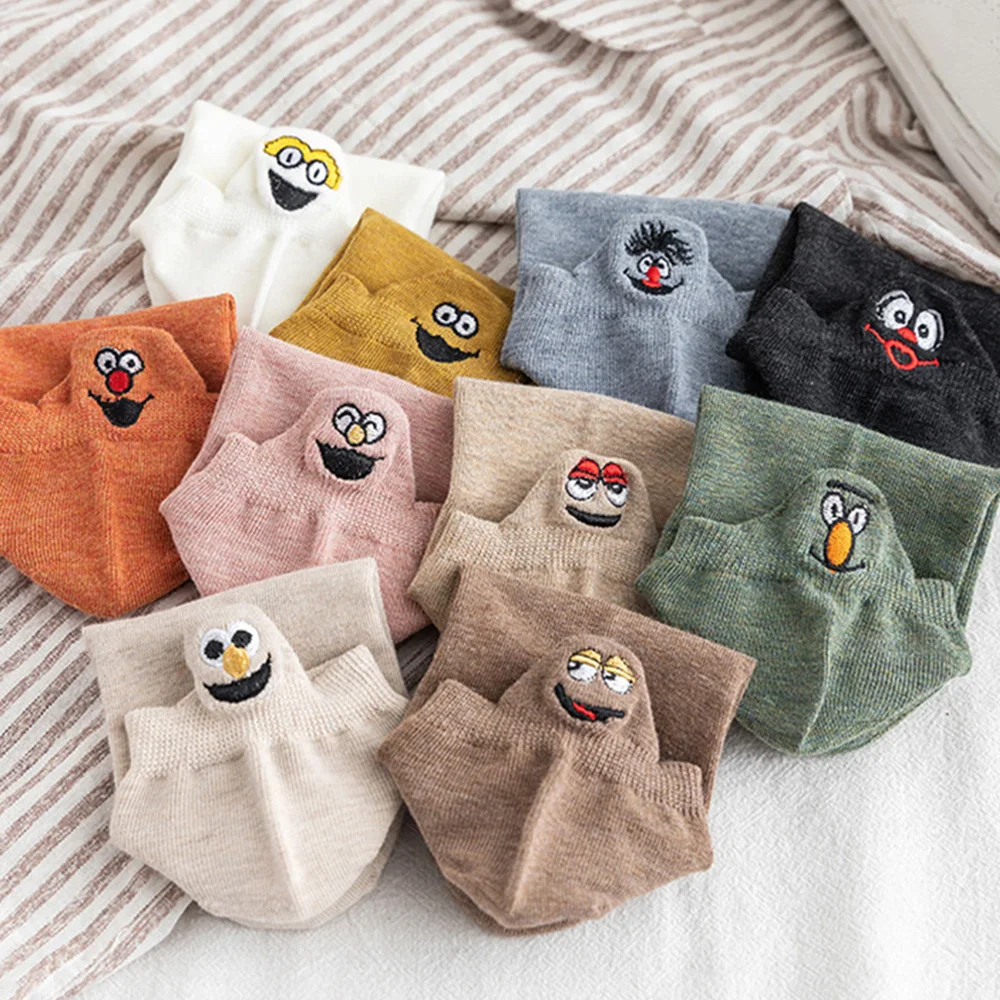 Kawaii/женские носки забавные с вышивкой хлопковые короткие сезон лето осень милые