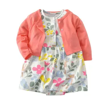

2pcs Baby Kids Girls Autumn Solid Color Cardigans+Floral Print O-neck Dress
