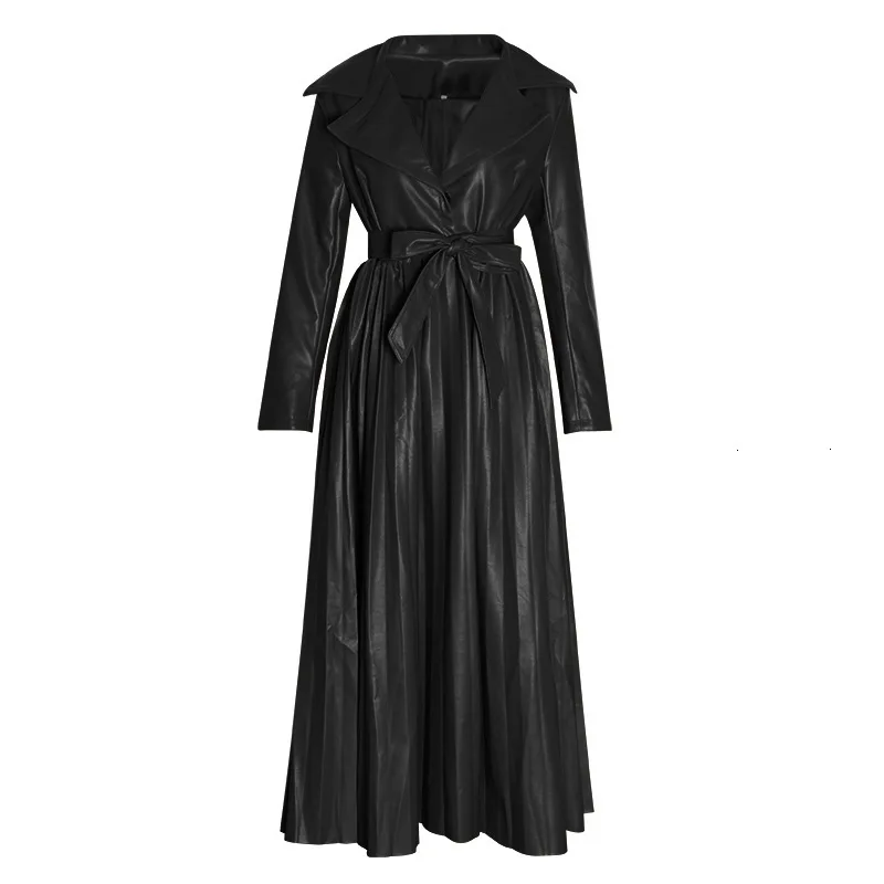 SeeBeautiful, новая мода, Осень-зима, с отворотом, длинный рукав, из искусственной кожи, сшитое, с плиссировкой, Свободное пальто, ветровка для женщин, Q136