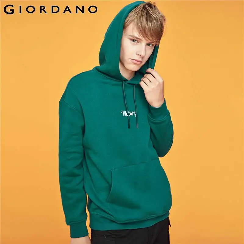 Giordano мужские свитшоты с буквенным принтом, графический накладной карман с капюшоном, внутренняя флисовая Толстовка Sudaderas Para Hombre 94099784