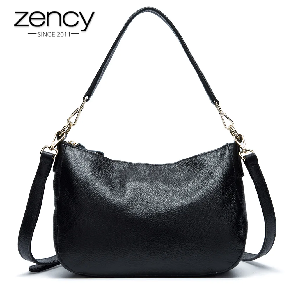 Zency модная черная женская сумка через плечо из натуральной кожи, элегантная женская сумка через плечо, маленькая сумка-тоут, вместительные сумки