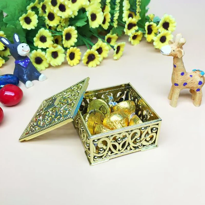 Plastic Treasure For Jewelry Gem Trinket Box Square Candy Box Treasure Chest Wedding Favor Box Party Supplies Gold