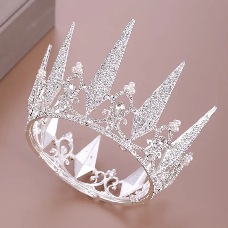 Корона в европейском стиле Лидер продаж полный круг Хрустальная корона свадебные украшения для головы принцесса торт ко дню рождения корона - Цвет: Серебристый