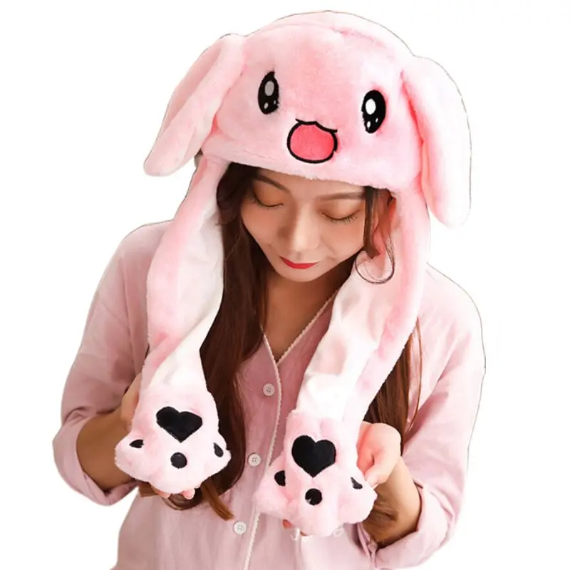

Cute Bunny Deer Pig Animal Plush Hat Kawaii Airbag Moving Jumping Ears Funny Dance Toy Gift Earflap Cap with Paws for Adult Kid