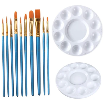 

10Pcs Paint Brushes Watercolor Brushes Art Paint Brush Set and 4Pcs Paint Palette for Kids and Adults