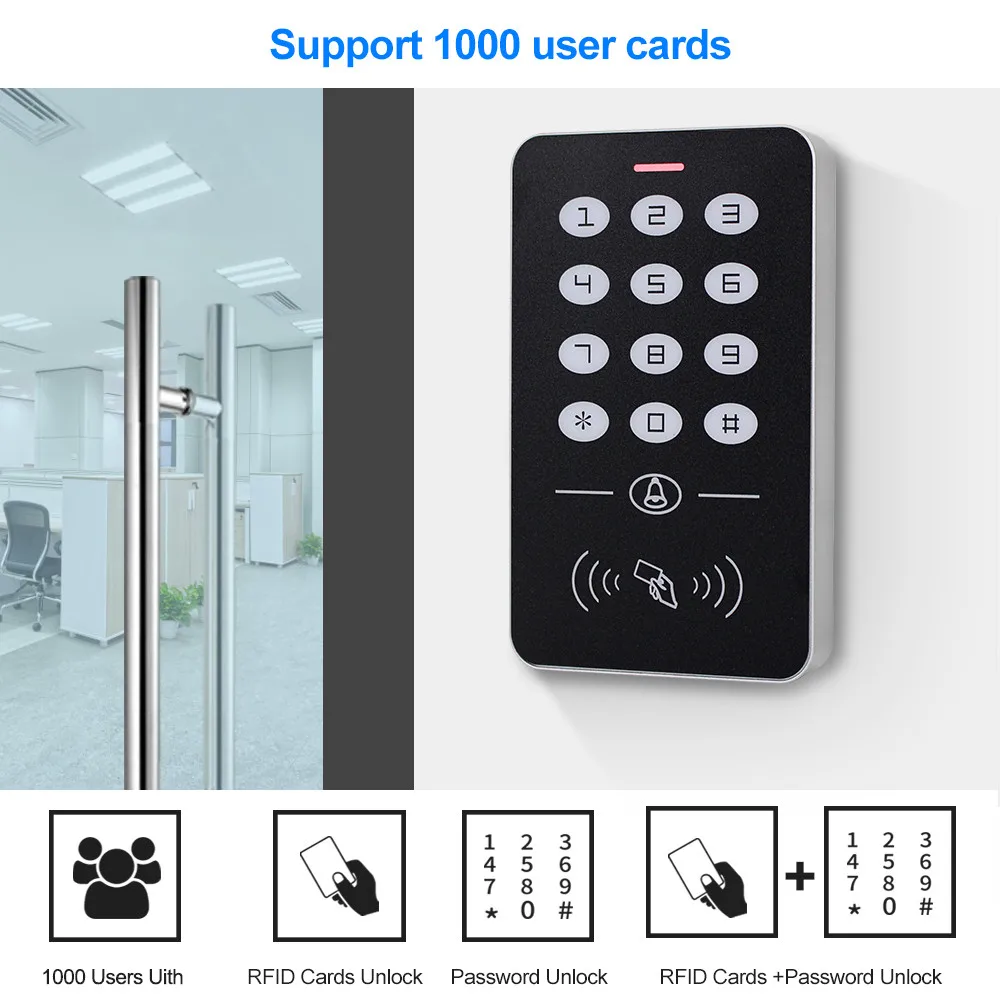 OBO-Standalone Access Control Keypad, Sistema De Teclado RFID, impermeável Tampa Exterior, 125KHz Controlador, Leitor De Cartão, 10Pcs Keyfobs