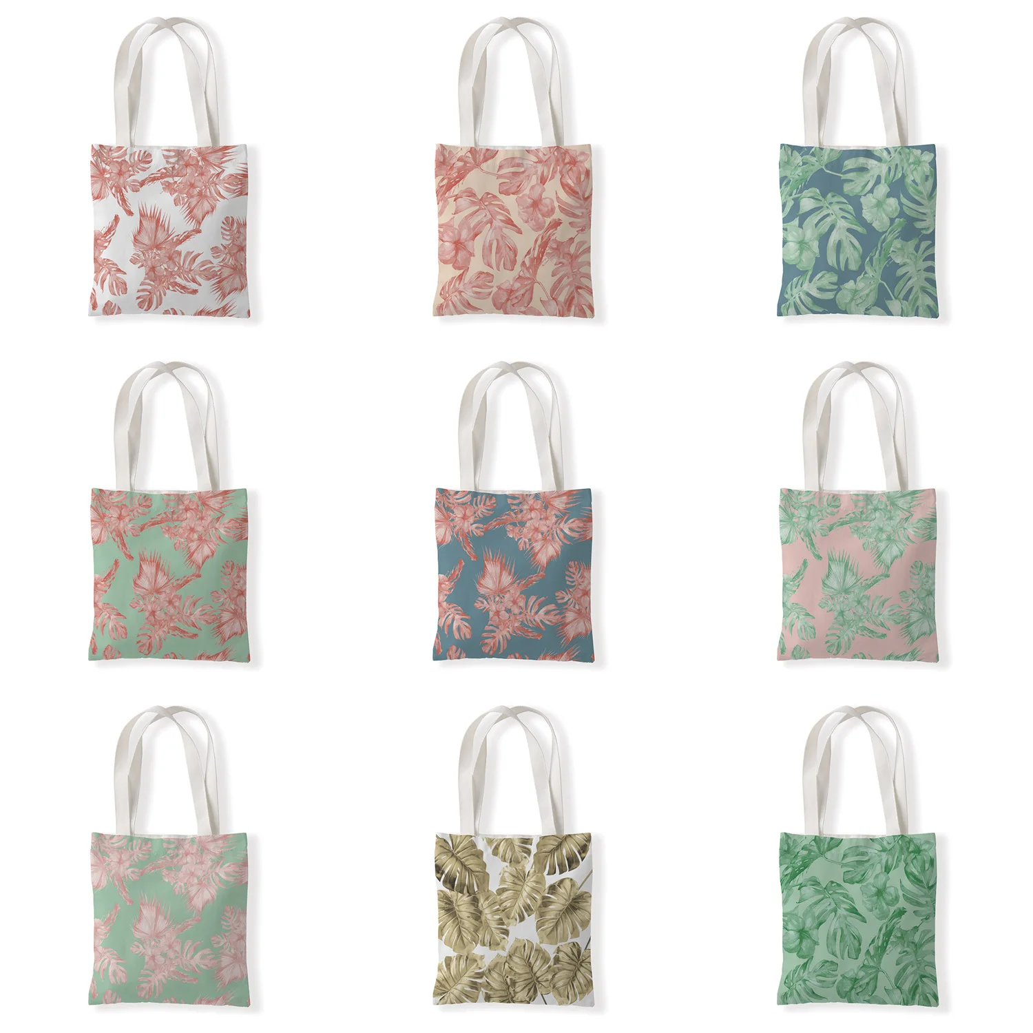 

Floral Leaves Printed Handbag Women Shoulder Bag Canvas Bag Daily Use Female Shopping Bag Lady