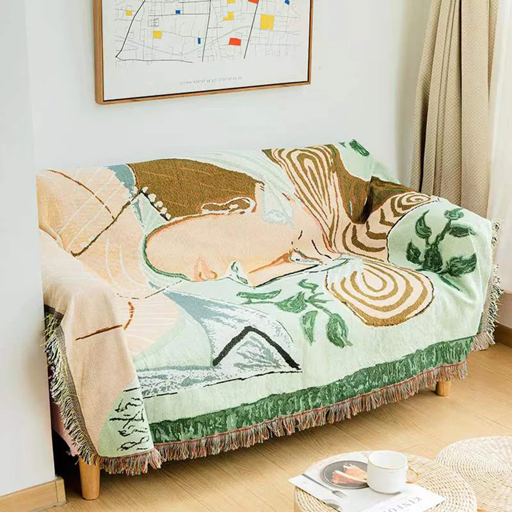 Blanket Sofa Covers Set for Living Room Chaise Lounge Art Two sided