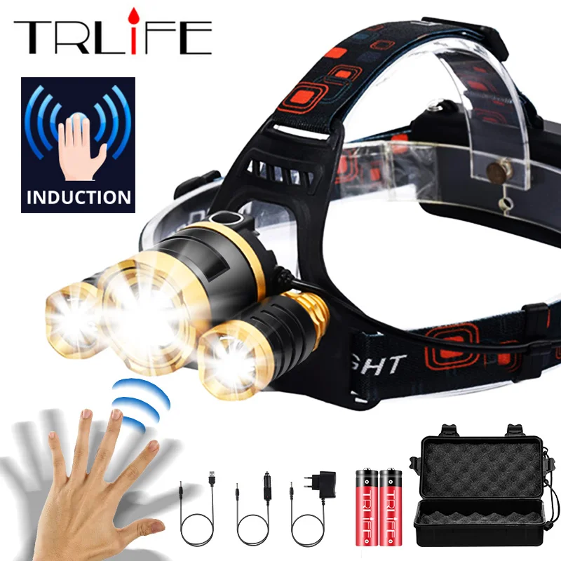 Налобный фонарь T6 светодиодный с ИК датчиком 18650 лм|head lamp light|2x18650 batteryheadlight headlamp |