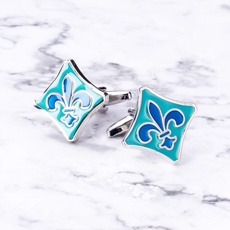 菱形蓝绿鸢尾花袖扣-3