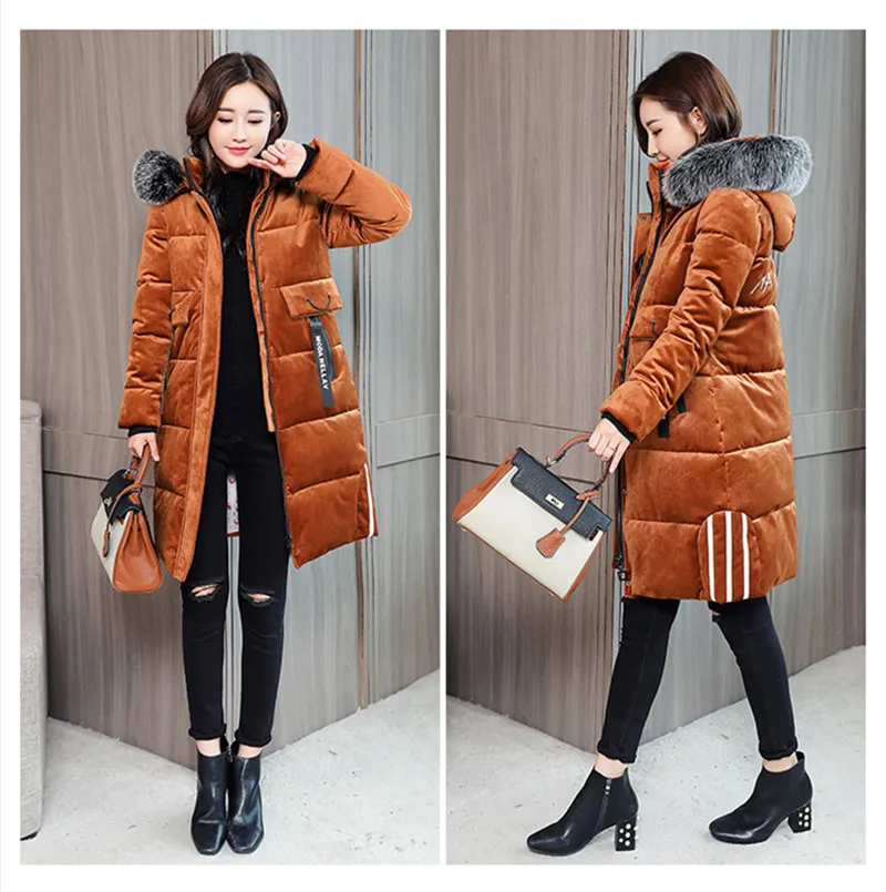 Большой размер, L-6XL, зимняя утепленная хлопковая куртка, новинка, женские длинные парки с капюшоном, пальто с меховым воротником, Повседневная теплая верхняя одежда R1032