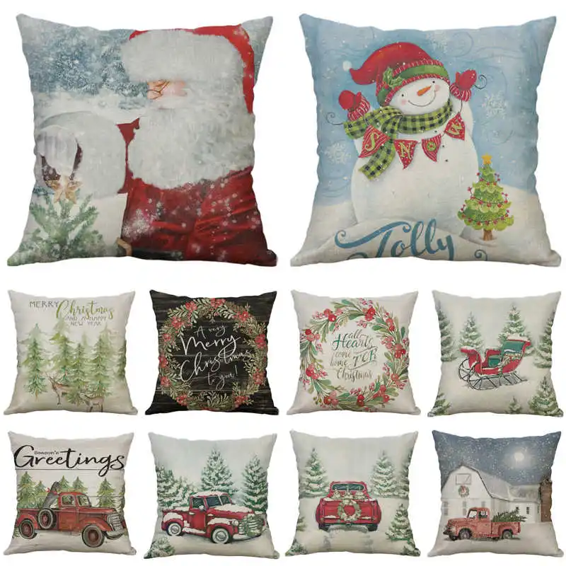 

Merry Christmas Deer 18" Pillow Case Cushion Decorative Cotton Linen For Car Chair Home Cover