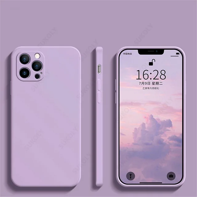 Luxury Liquid Silicone Case on For iPhone 13 11 12 Pro Max SE 2 2020 XS Max XR X 7 8 6 6S Plus Cover Soft Camera Protection Case Grass purple