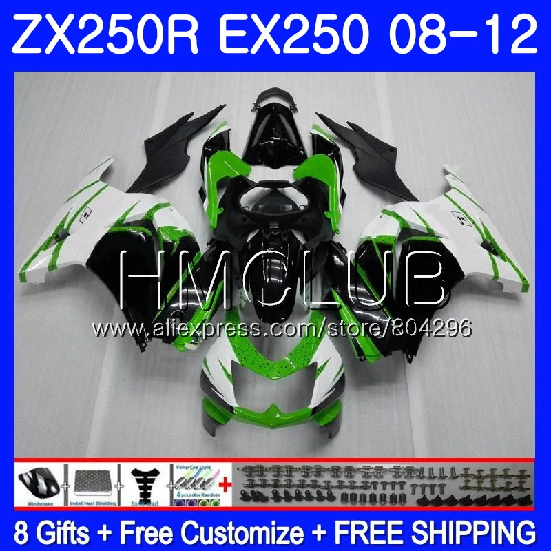 Body For KAWASAKI NINJA EX250 ZX250R 2008 2009 2010 2011 2012 9JK.4 ZX 250R ZX-250R EX 250 08 09 10 11 12 Fairings Green black Body For KAWASAKI NINJA EX250 ZX250R 2008 2009 2010 2011 2012 9JK.4 ZX 250R ZX-250R EX 250 08 09 10 11 12 Fairings Green black