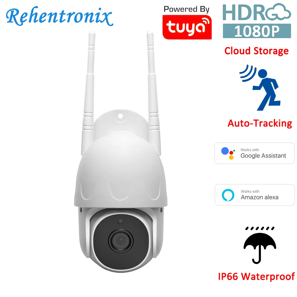 Камера видеонаблюдения с автослежением Full HD Wi-Fi Google PTZ Tuya IP66 функция ночного