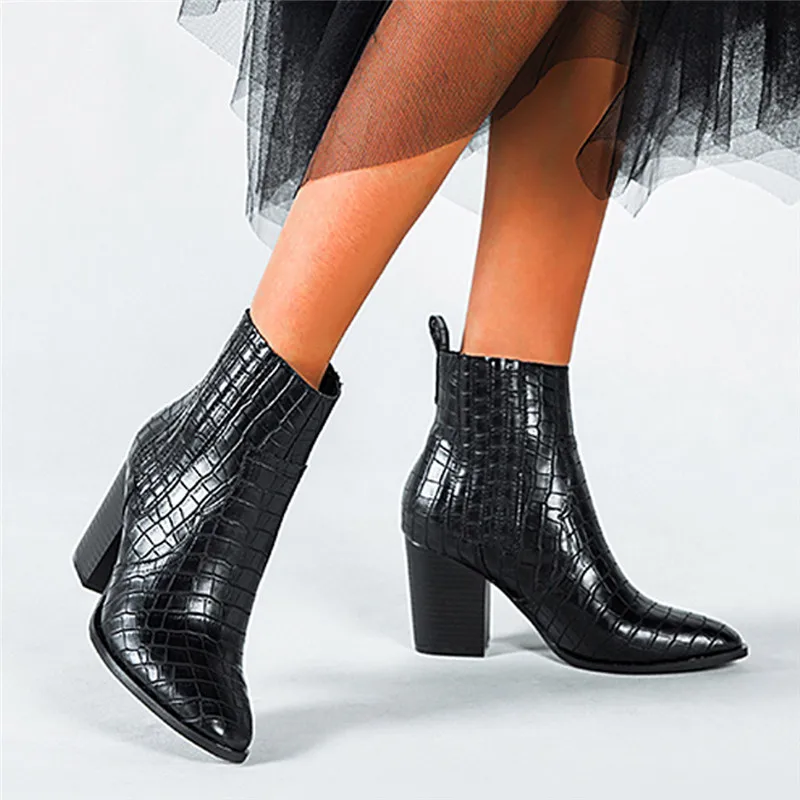 LOULUEN/ г. Ботинки женские модные полусапожки на высоком квадратном каблуке с острым носком, без шнуровки, большие размеры обувь в римском стиле Laarzen Bottes#0905