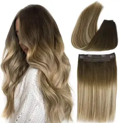 POPUKAR Halo Hair Extensions Real Human Hair with Elastic Band 100 Gram Highlighted Ash Blonde with Bleach Blonde