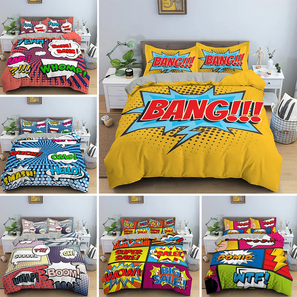 

Fashion Abstract Creative Duvet Cover Sets Comic Art Style Bedding Set Speech Bubble Comforter Covers 2/3PCS With Pillowcase