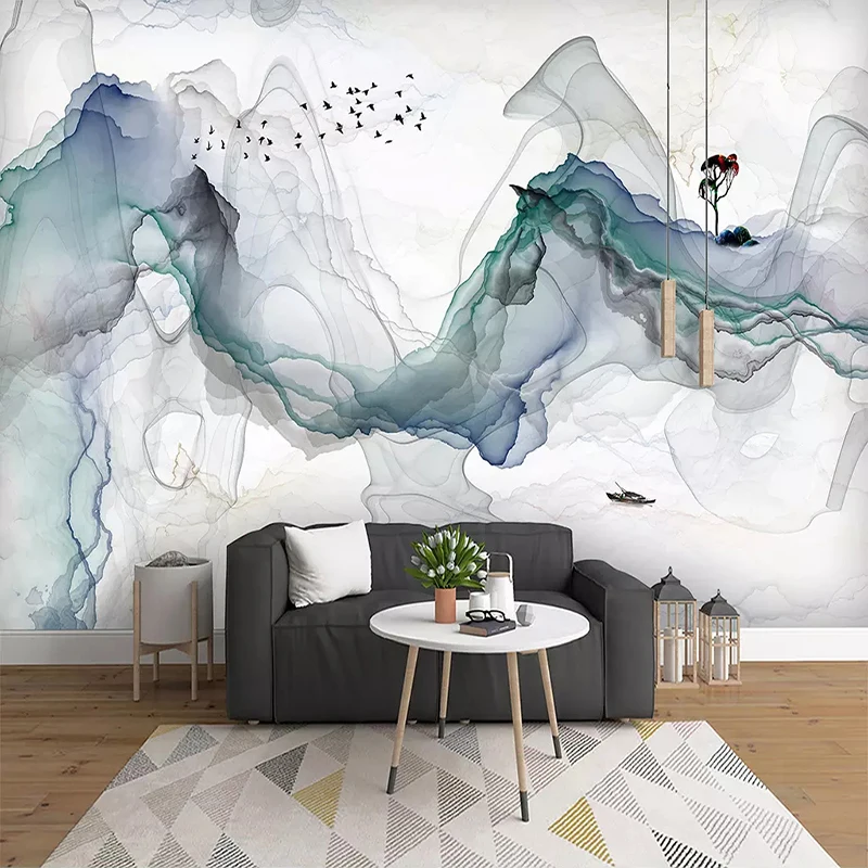 

Drop Shipping Custom Photo Wallpaper Mural Papel De Parede 3D Abstract Ink Mountain Water Landscape Art Wall Painting Decoration