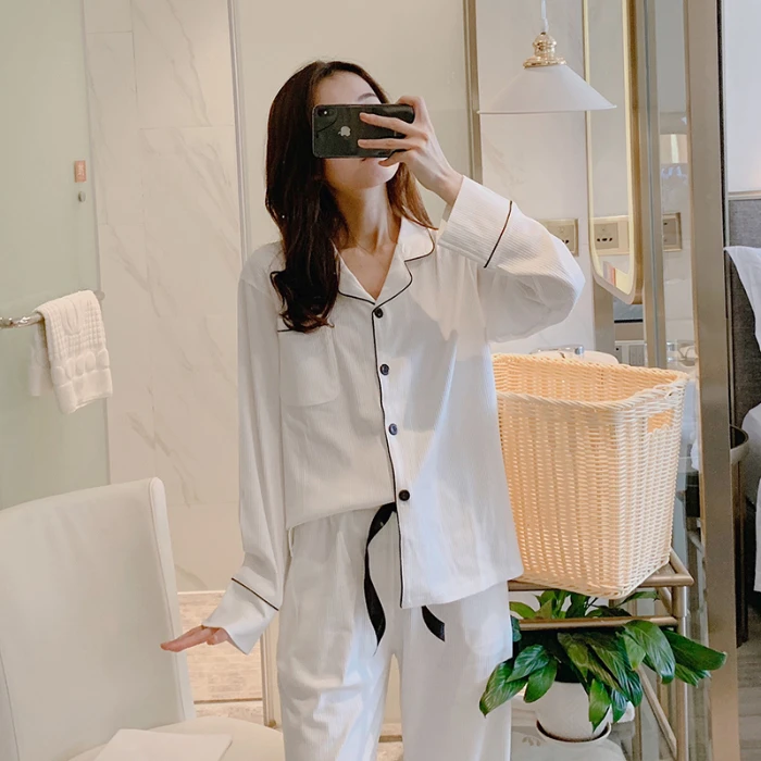 New Womens Cotton Pajamas Pyjamas Set Long Sleeve Sleepwear Pijama Pajamas Suit Female Sleep Two Piece Set Loungewear