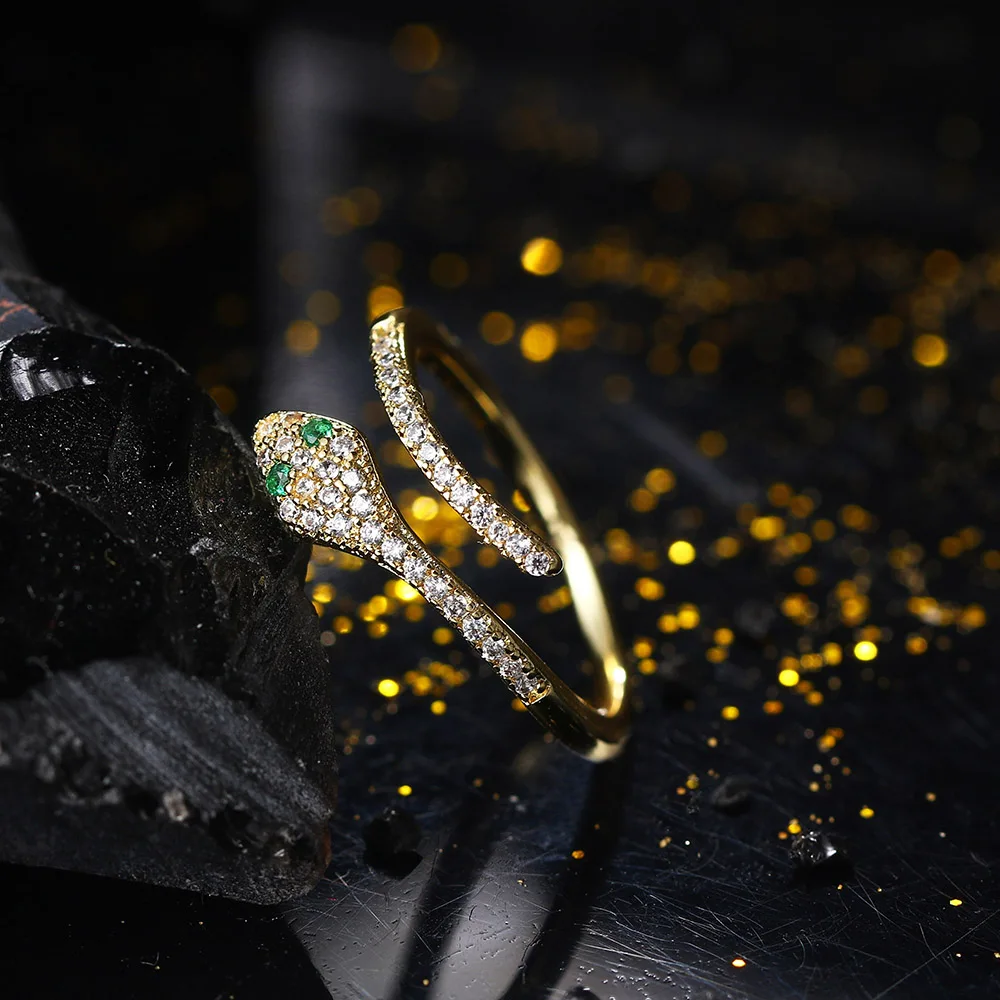 Adjustable Zircon Snake Open Ring for Women Fashion Jewelry