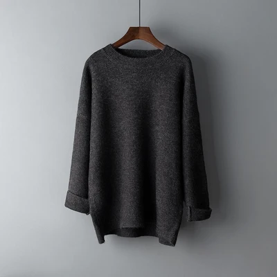 Осень женский джемпер Harajuku ленивый длинный вязаный эластичный свитер женский серый свитер - Цвет: Серый