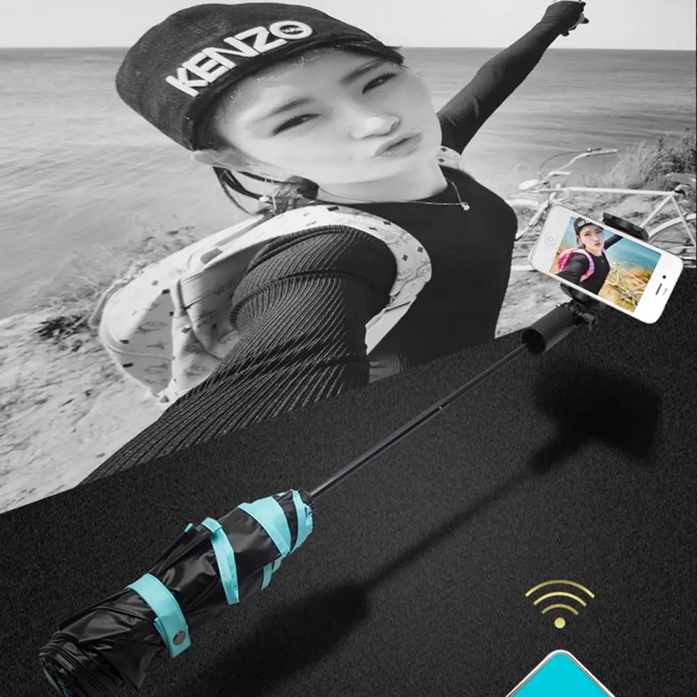 Беспроводной Bluetooth селфи тройной складной зонт Анти-УФ винил складной маленький черный зонт ультра-светильник солнцезащитный зонтик от дождя