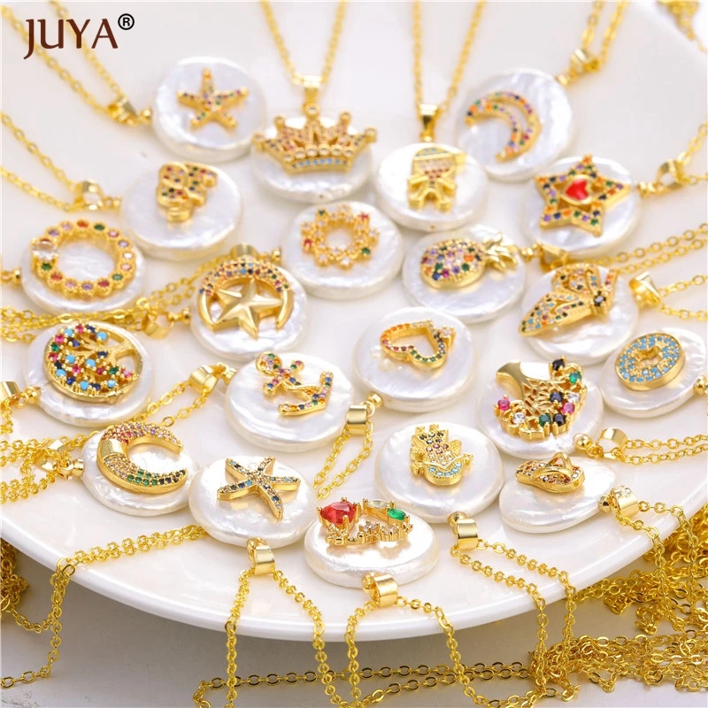 Round White Plastic Shell Pendant with Micro Pave Zircon Fashion Pattern Design Pendants Necklaces For Women Jewelry | Украшения и