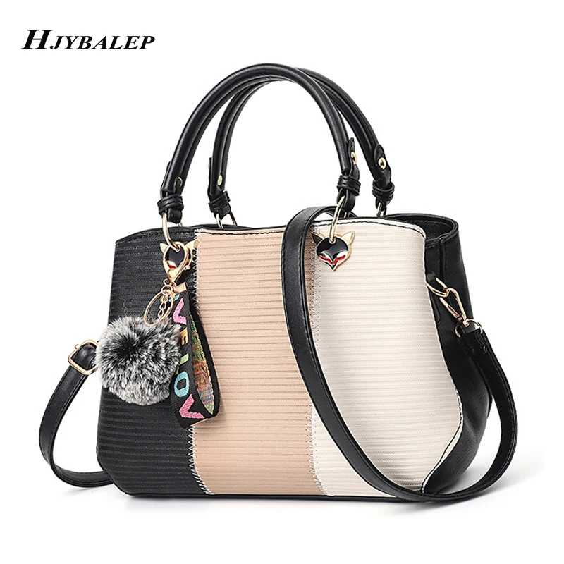 

Women Shoulder Bags Hairball Ornaments Totes Patchwork Handbag Party Purse Ladies Messenger Crossbody Handbags bolso mujer