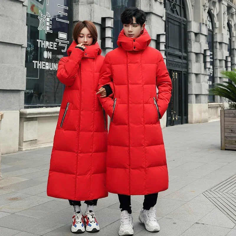 Women White Duck Down Jackets Men Winter Thick Warm Hooded Outerwear Female Casual Solid Long Outerwear