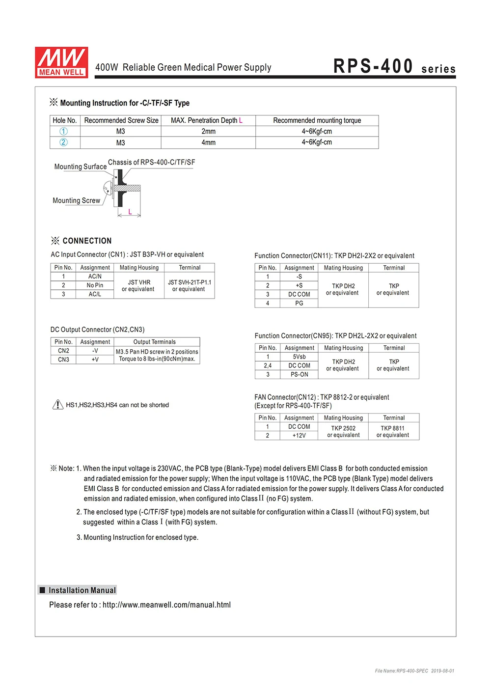 Бренд MEAN WELL представляет RPS-400-12-C переключение медицинский Питание 110 V/220VAC для 12VDC 33.3A 400 Ватт Meanwell закрытый корпус Питание блок