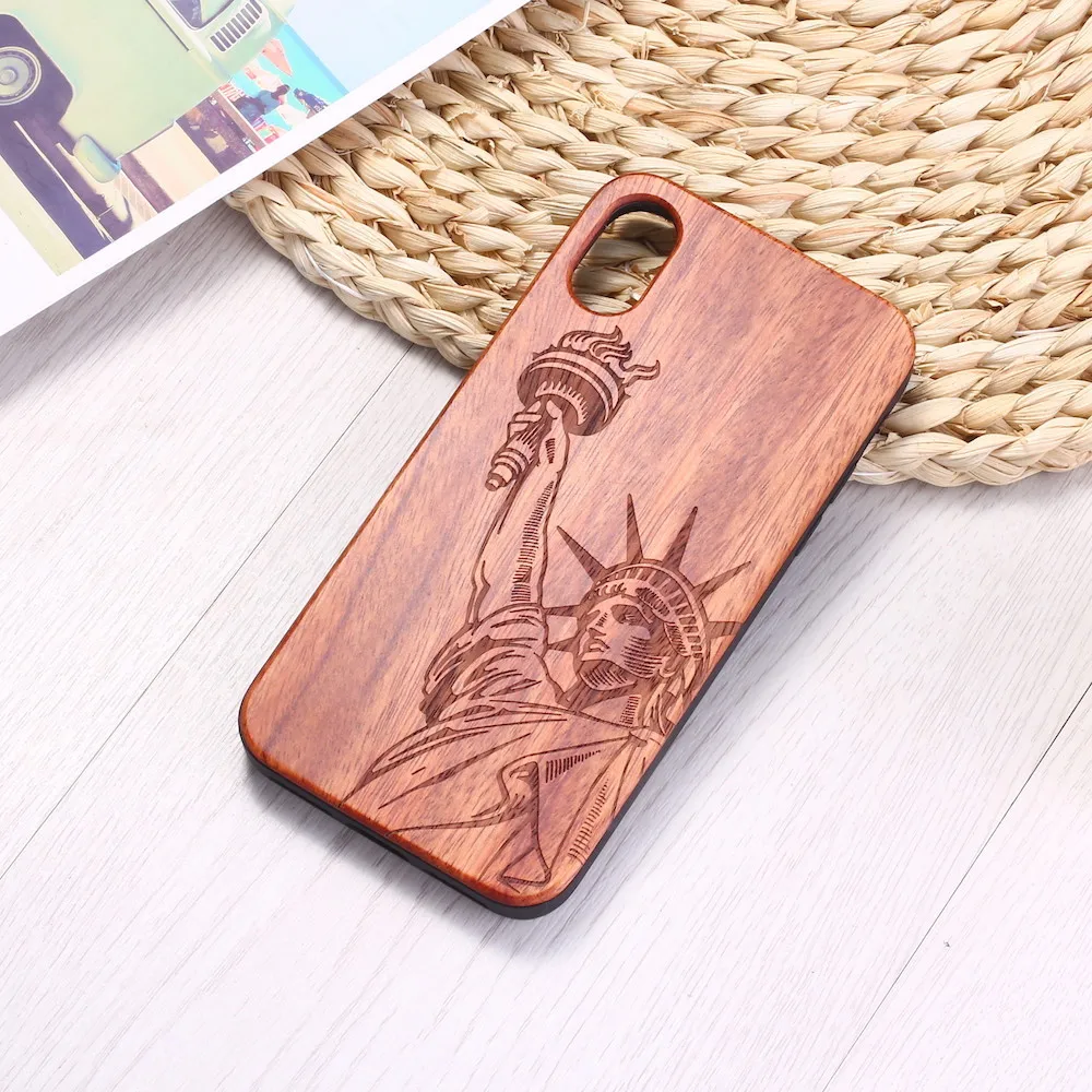 Статуя Свободы света гравировка на дереве чехол для телефона для iPhone 6 6S 6Plus 7 7Plus 8 8Plus XR X XS Max 11 Pro Max - Цвет: Rose Wood