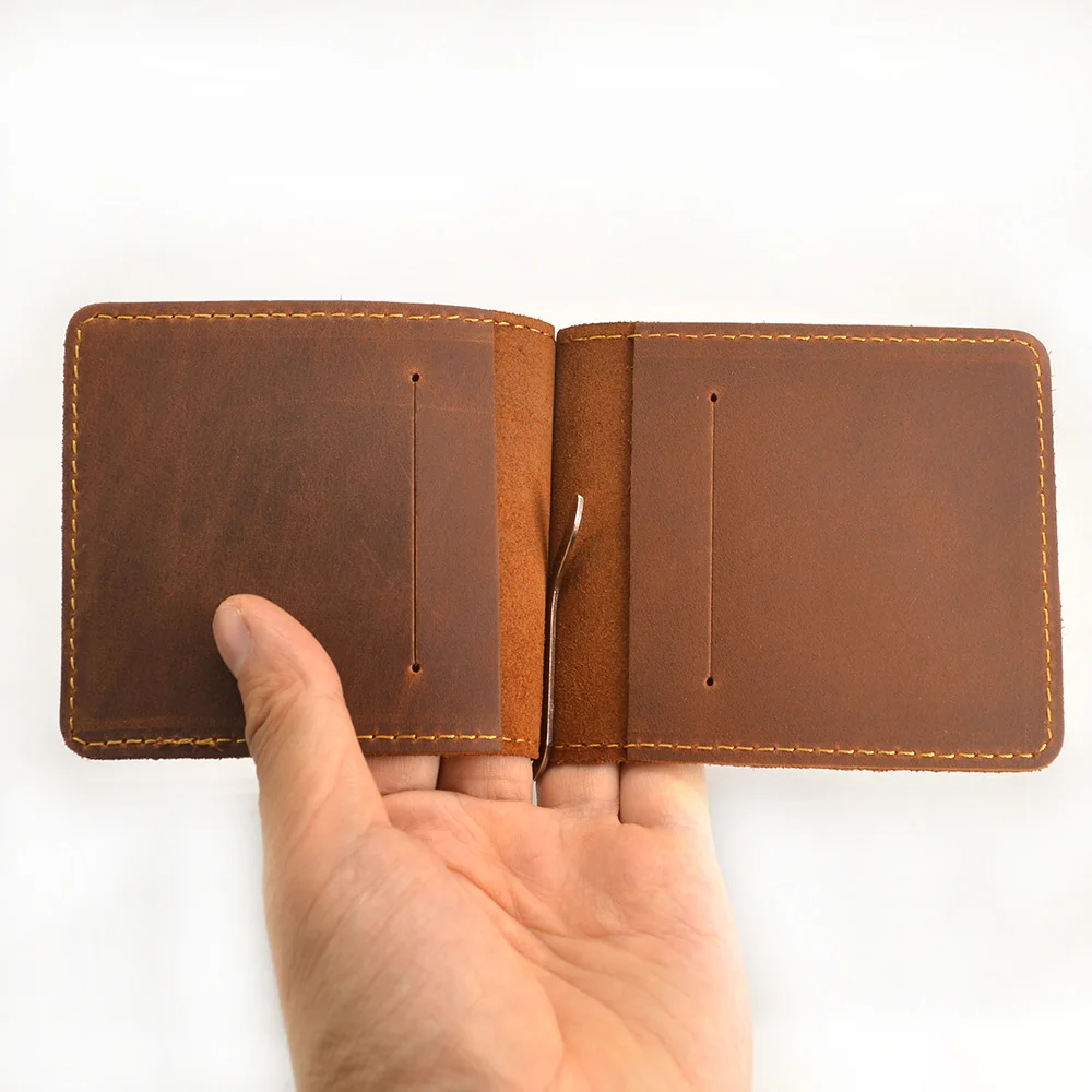 Handmade Genuine Leather Mens Money Clip Wallet with Card Holder Money Holder Wallet Vintage Mens Wallet Clip Bill Holder 4