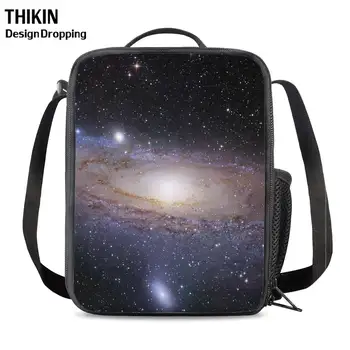 

THIKIN 3d Milky Way Printing Children Lunch Bag Causal Thermal Grocery Tote for Boys Girls Galaxy Pattern School Food Box Bag