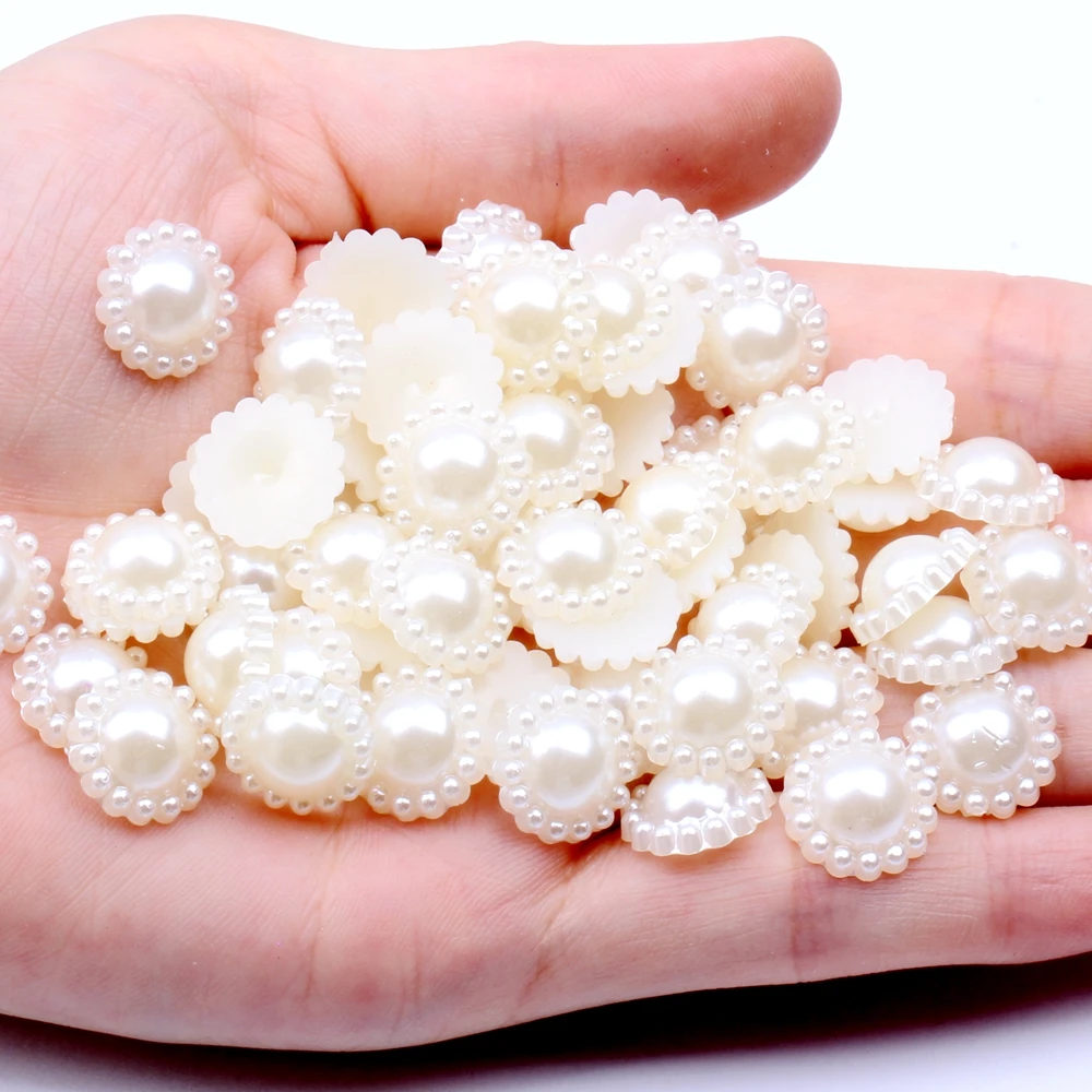 14 ivory Half Round Flower 12mm Many Colors 1000pcs/bag ABS Resin Imitation Pearls Flatback Beads for Scrapbook Decoration - Цвет: 14 ivory