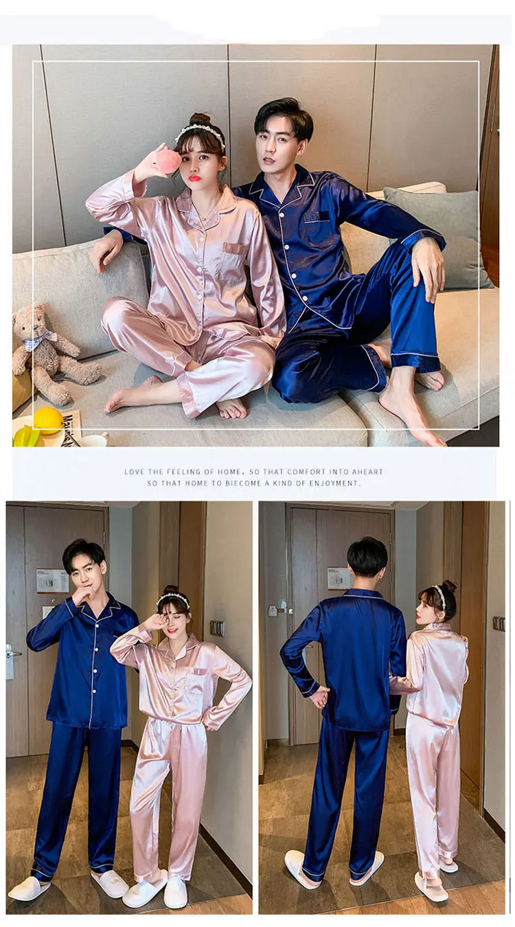 cotton pyjama set Solid Color Sleepwear Silk Satin Pajama Sets Couple Long Button-Down Pyjamas Home Suit Pijama Women Men Loungewear Plus Size Pjs mens designer pjs