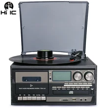 Velocidad 3. Bluetooth vinilo tocadiscos Vintage tocadiscos CD y reproductor de Cassette AM/FM Radio grabadora USB Aux-en línea RCA-