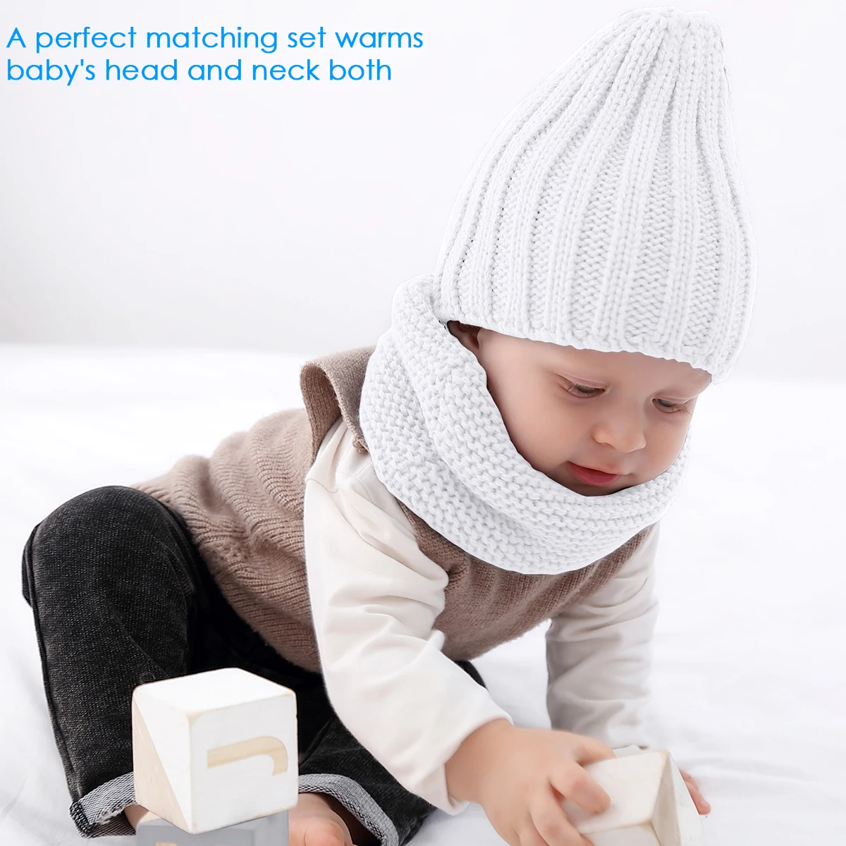 Новая зимняя детская зимняя однотонная теплая вязаная шапка и набор шейных платков для мальчиков и девочек Милая шапочка