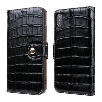 

genuine cow leather mobile cover crocodile leather phone wallet flip case for iphone 7 8 plus XS MAX
