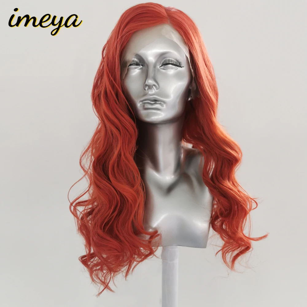 

Imeya 13*4 Orange Lace Front Wig Synthetic Hair Long Wavy Wigs For White Women Heat Resistant Fiber Side Parting Wigs