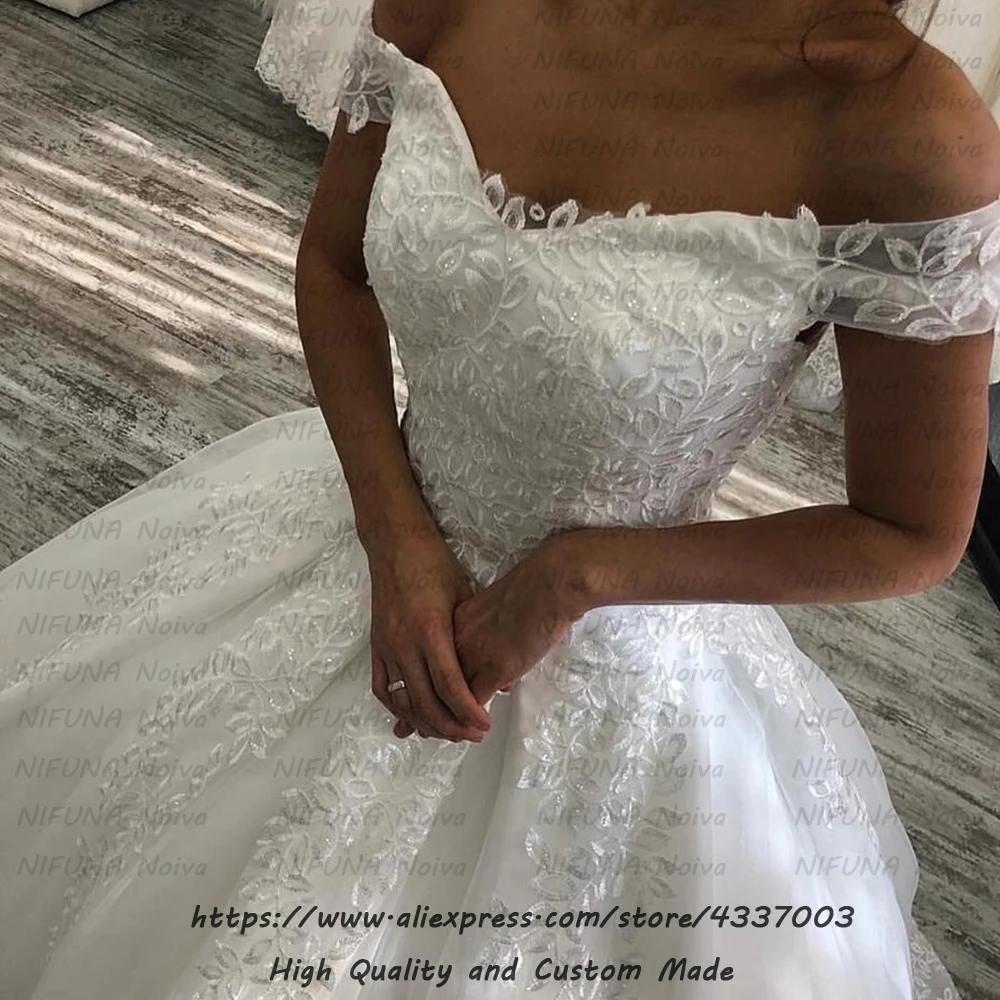 Vestido de Noiva/ роскошное кружевное свадебное платье принцессы бальное платье с открытыми плечами кружевное платье невесты свадебное платье