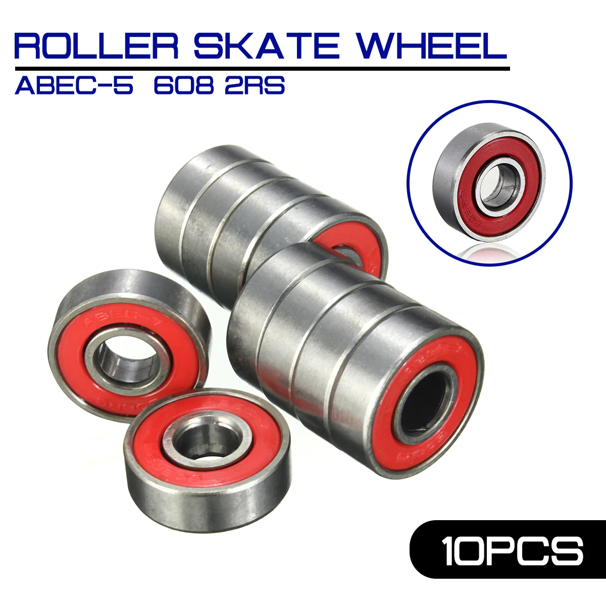 10x ABEC-5 608 2RS роликовый скейт подшипник колеса антикоррозийный скейтборд подшипник колеса 2,1x2,1x0,7 см вал красный герметичный