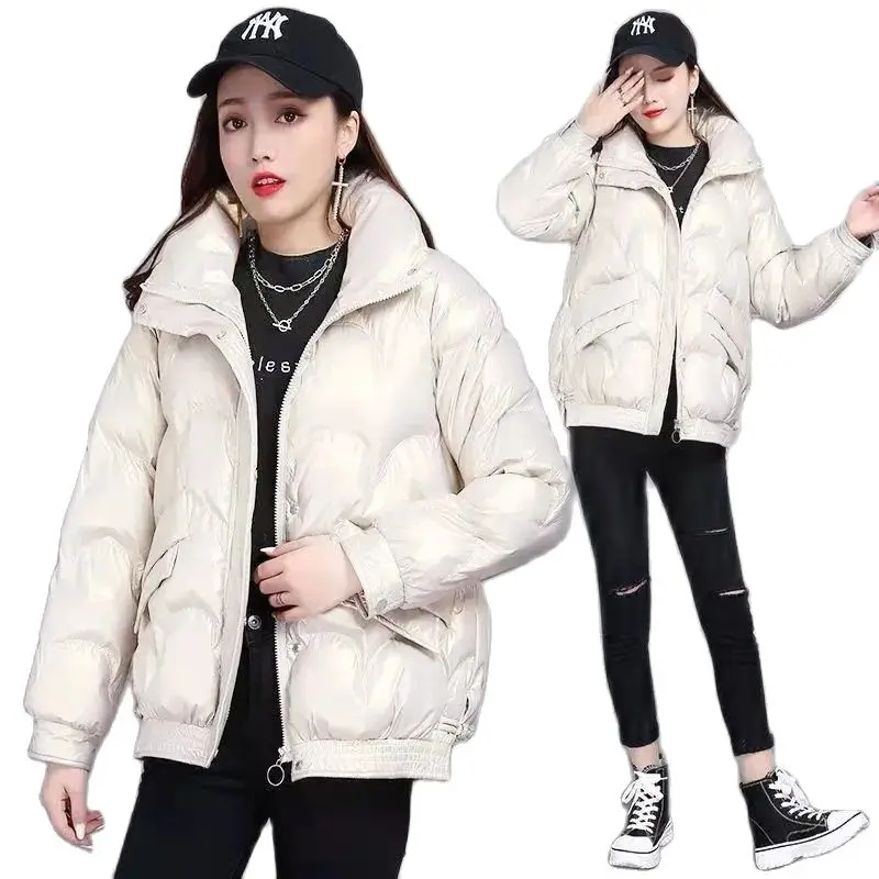 

No Wash Glossy Cotton Ladies Clothes Short Female 2021Winter New Mid-Length Loose Down Cotton Small Padded Women Jacket
