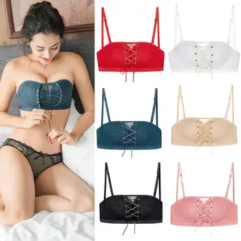 

Invisible Bra Push Up Wire Free Adjustable Shoulder Straps Backless Bra Lace Trim Drawstring Backless Criscross Sexy Brassiere