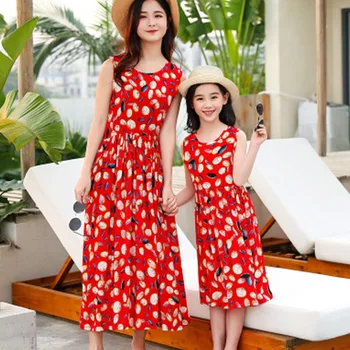 

Sleeveless Mother Daughter Dresses Summer Family Matching Floral Print Dress Mommy And Me Family Clothes Family Look Outfits