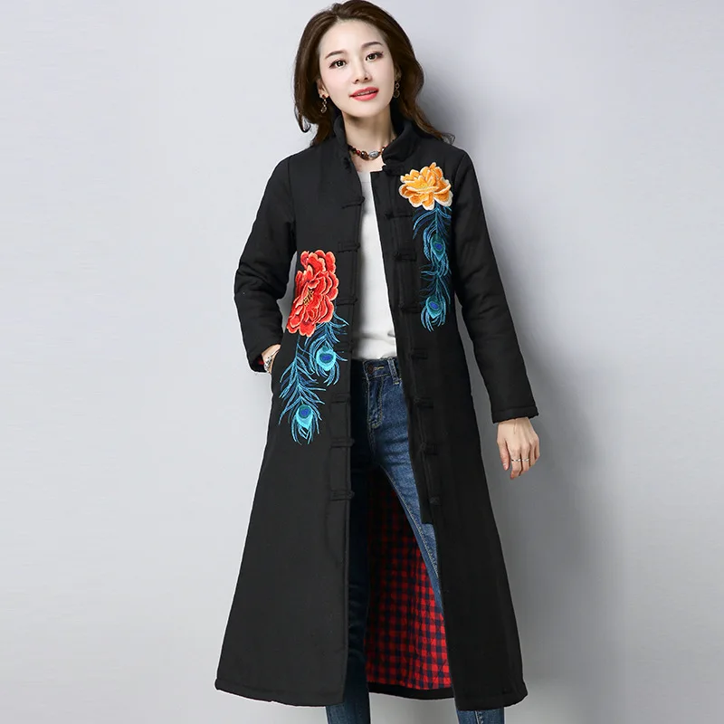 

2019 New Style Ethnic-Style Retro Cotton Linen Machine Embroidery Frog Have in Thick Cotton-padded Clothes