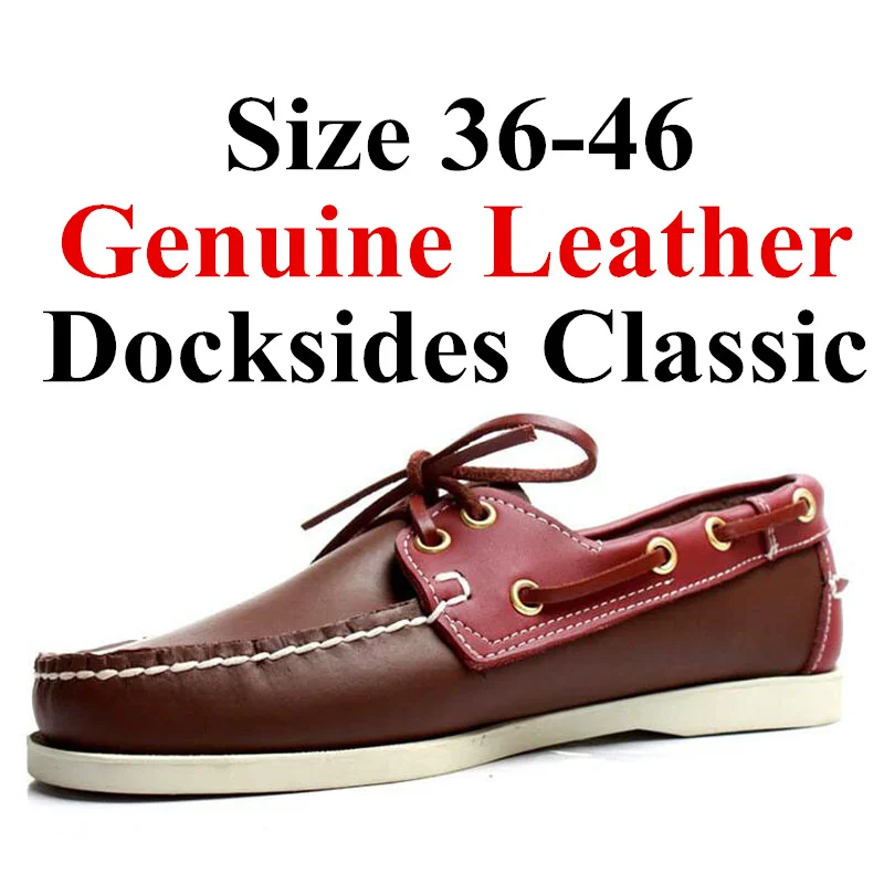 

Men Women Genuine Leather Docksides Classic Boat Shoes,Homme Femme Brown-Red Plus Big Size 36-46 Brand Flats Loafers 2019A081