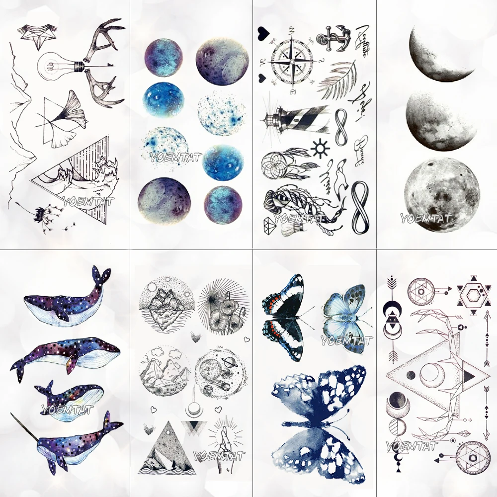 Temporary-Tattoo-Stickers Flash Planet Tatoo Tatto-Girl Moon Fake Waterproof Kids Children