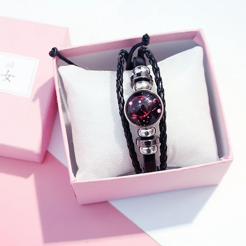 Новая мода 12 Созвездие светящийся кожаный браслет ювелирные изделия для мужчин и женщин плетеная веревка панк браслет ювелирные изделия аксессуары Подарки - Окраска металла: Starry Virgo